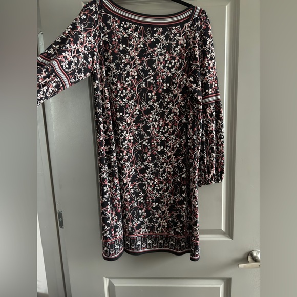 Max Studio Geo-Print Dress Relaxed Size Large Ballon Sleeves - Picture 3 of 3